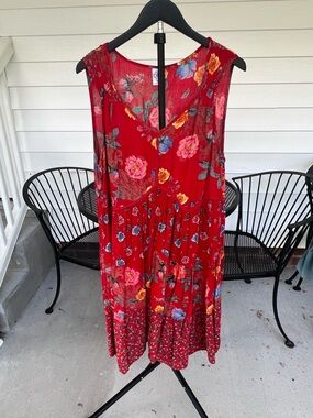 Bila Red Floral Boho Midi Dress